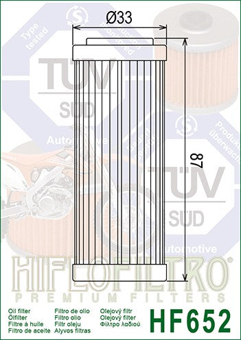 AHHF652 - FILTRO OLIO HF652 SX-F 250 13-26