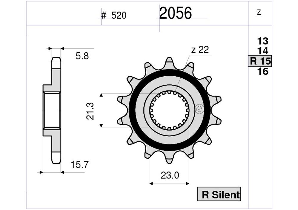 OG362056Z14 - PIGNONE Z14 PASSO 520 TT-R 600 97-02