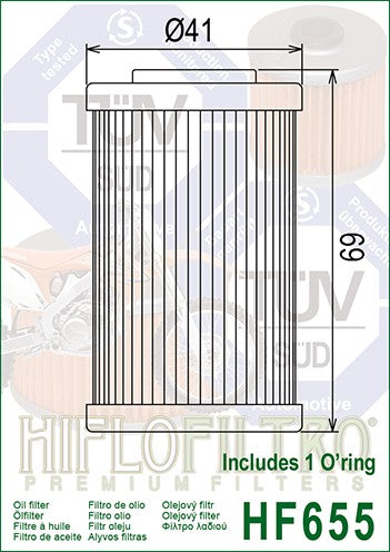 AHHF655 - FILTRO OLIO HF655 C/O-RING SX250F 05-12