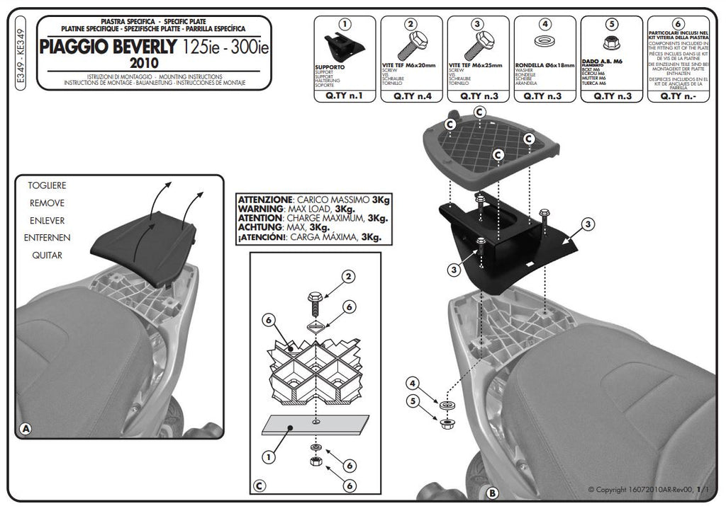 ATTACCO BAUL MONOLOCK BEVERLY 125-300 IE