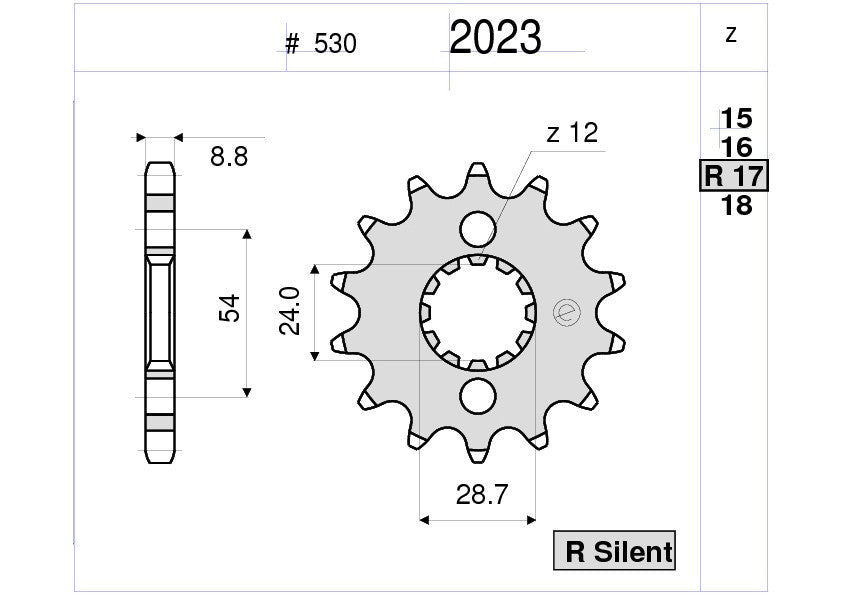 PIGNONE Z17 PASSO 530 ZX-12 R 1200 NINJA