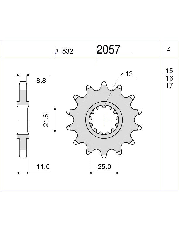 PIGNONE Z15 PASSO 532 YZF 600 99-05