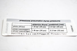 TARGHETTA PRESSIONE PNEUMATICI GTS 300