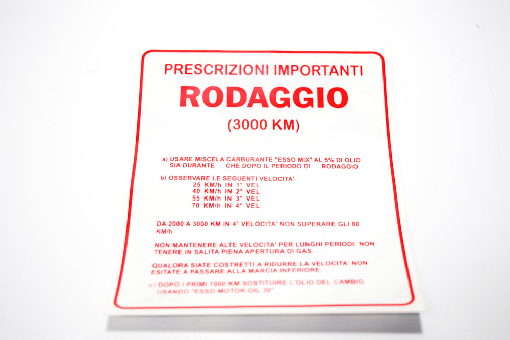 TARGHETTA NORME DI RODAGGIO 4 MARCE VE