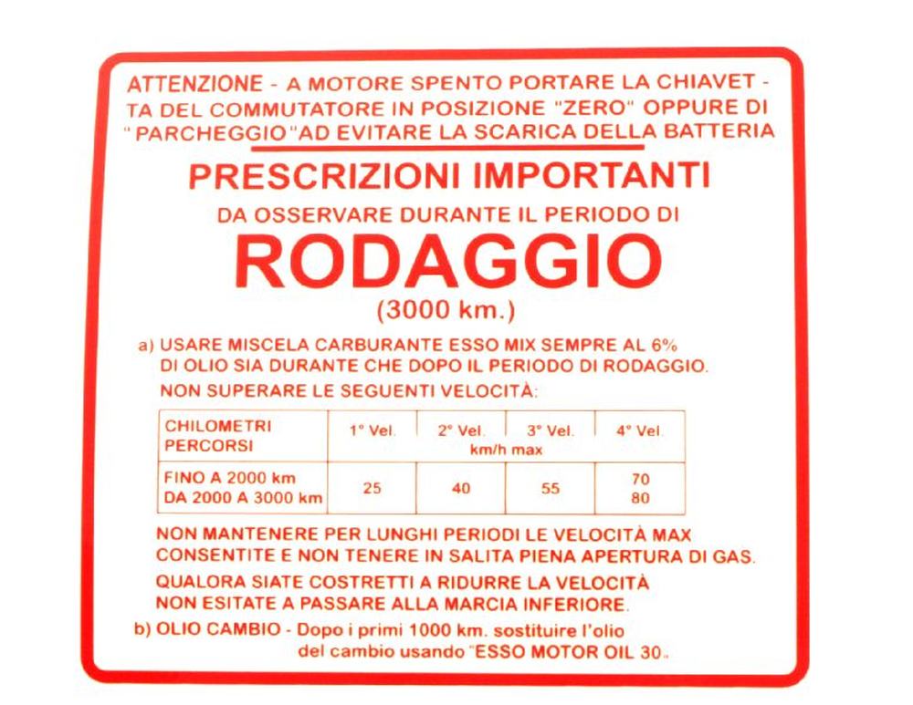 TARGHETTA RODAGGIO ROSSA VESPA GS