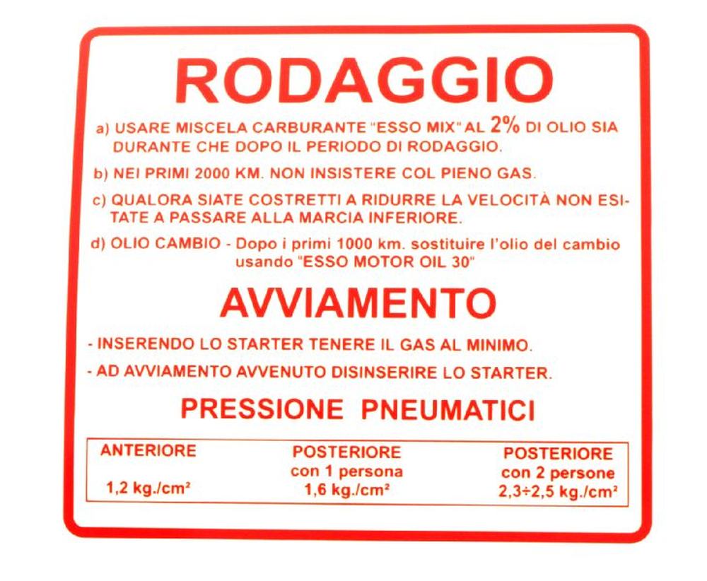TARGHETTA RODAGGIO ROSSA VESPA 50
