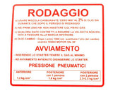 Targhetta rossa 'rodaggio' Piaggio Vespa 50-90-125 Primavera-Et3 610170M002