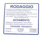 Targhetta blu 'rodaggio' Piaggio Vespa 50-90-125 Primavera-Et3 610170M003